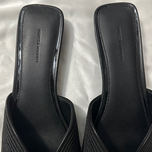 Rebecca Minkoff Black Pointed Slip-On Mules with Gold Accent - Picture 4 of 8